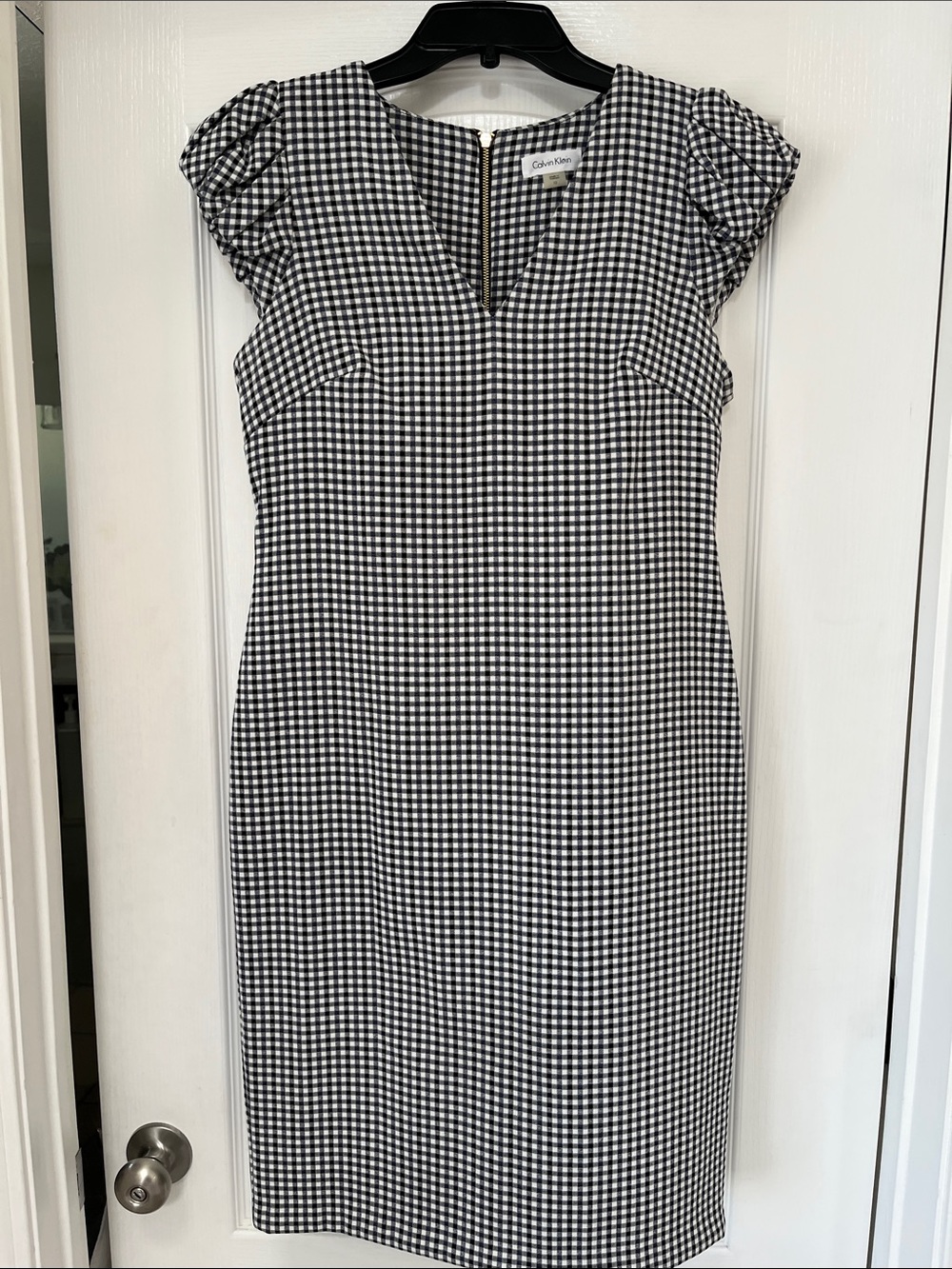 Calvin Klein Black and White Gingham Midi Dress, 10